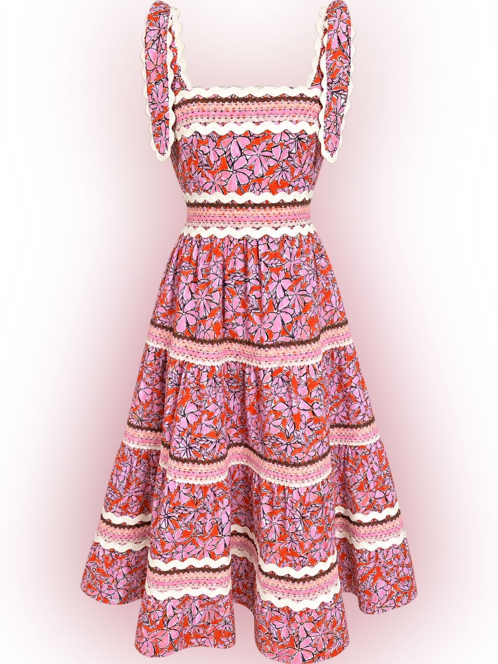 Celia B Floki Tiered Dress Pink White Multi Size XL Tie Shoulder Boho Worn Once